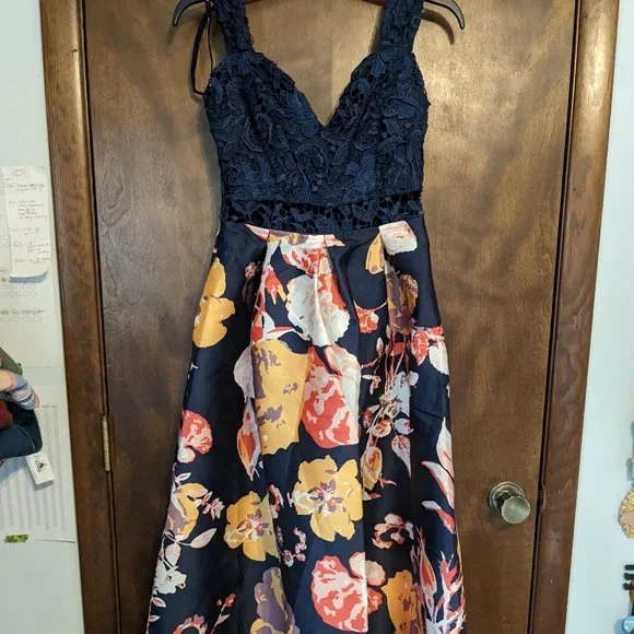 Soieblu Dresses | Soieblu Blue Lace Dress Gown | Color: Blue/Yellow | Size: S | Mmandula's Closet